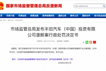 丰田被罚8761万元背面汽车业反垄断罚单超24亿