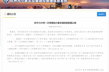 杭州轿车限购放宽本年一次性添加2万个小客车目标